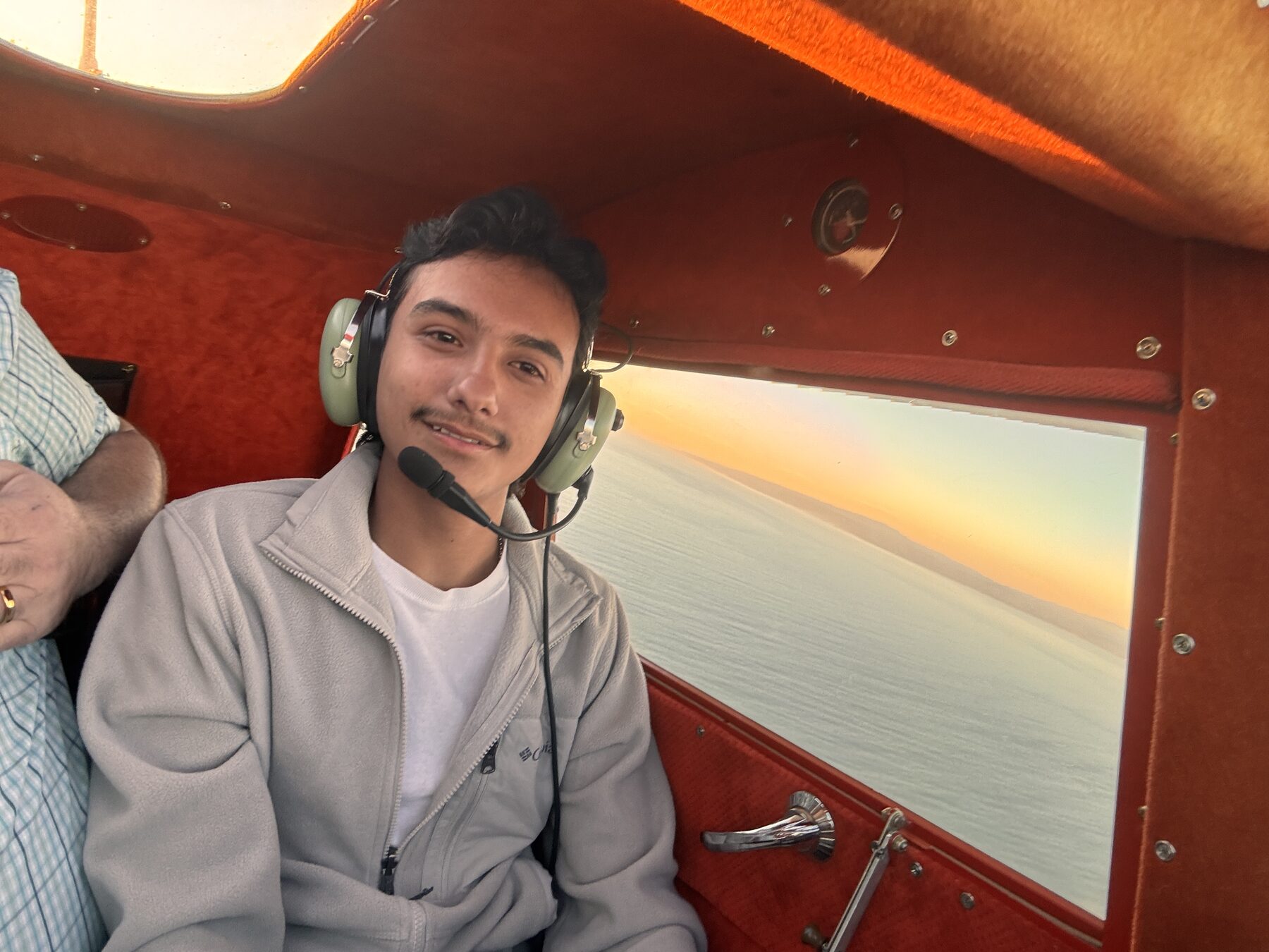 In the Luscombe cockpit at sunset
