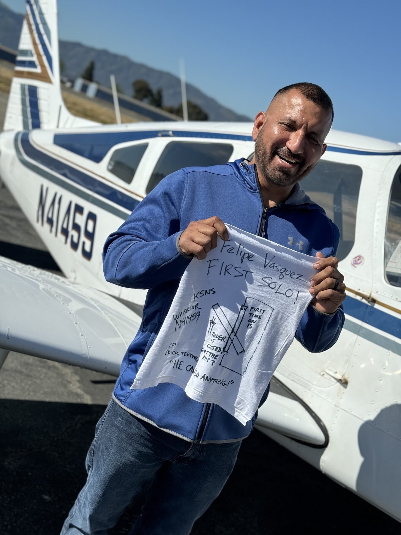 Shirt-tail cutting after first solo at North Aero
