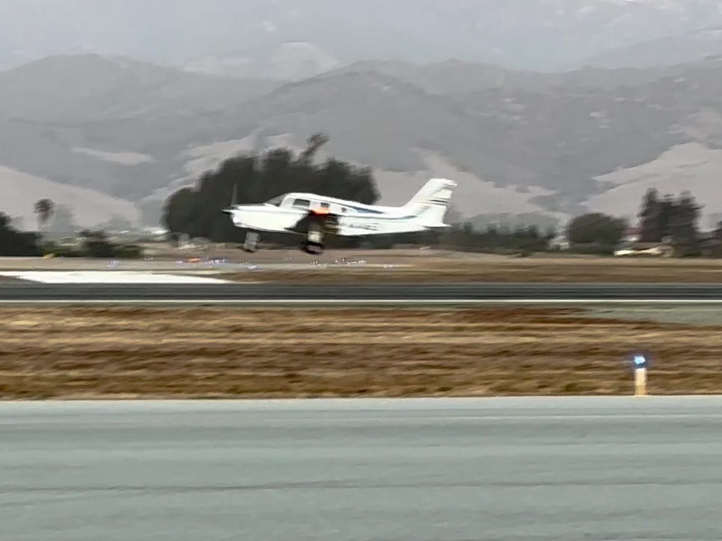 The Warrior touching down on runway 31 at Salinas with Nazeem flying solo.