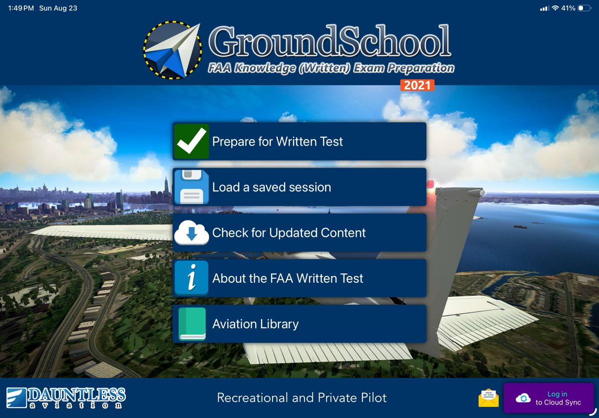 The GroundSchool main menu, with Prepare for Written Test at the top